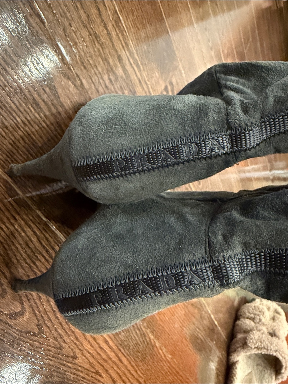 Prada Gray Suede Knee-High Pointed-Toe Stiletto Boots - Picture 3 of 5
